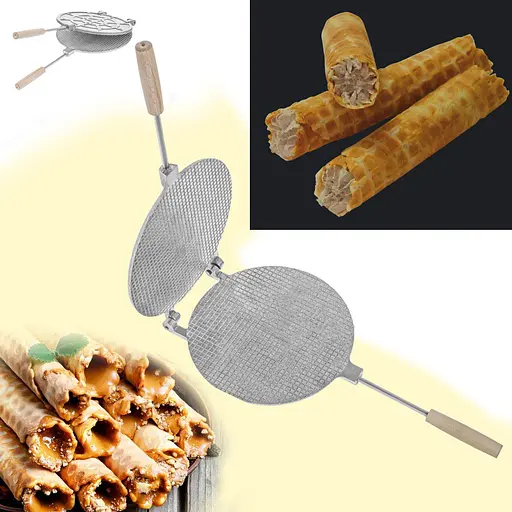 Форма для випічки вафельних трубочок вафельниця кругла 220 мм (велика, дерев'яні ручки, квадрати), ХЕАЗ 81850 - фото 2