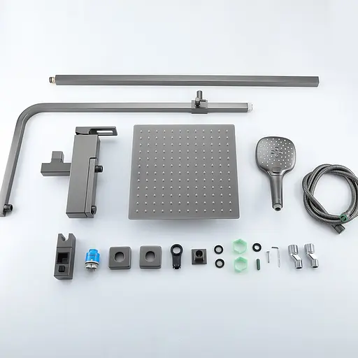 Душова система Gappo G2417-9, вилив - перемикач на лійку, збройова сталь, Графітовий хром - фото 3