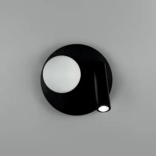 Праве бра із спотом та плафоном у чорному круглому корпусі Ø 18 см Line F Арт. WJ033/2 R BK (правий) - фото 2