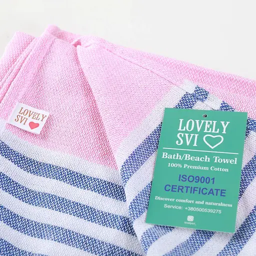 Рушник пештемаль Lovely Svi бавовняний, пляжний, хамам, spa - XХL 100x180 см Pink/Blue Stripes (7032025) - фото 2