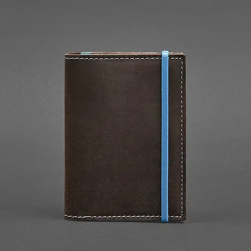 Кожаная обложка для паспорта 2.0 темно-коричневая с бирюзовым. - фото 7