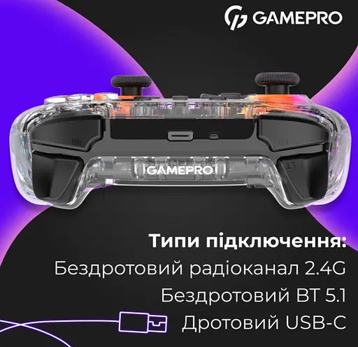 Геймпад джойстик GamePro GP-X13-T Xinput Bluetooth/2.4G/USB (Switch/PC/iOS/Android) Transparent - фото 10