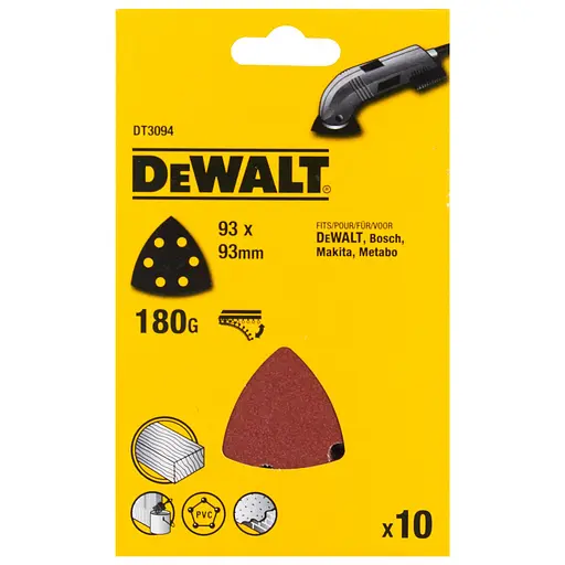Шлифовальный лист DeWalt P180 для дельташлифмашин 93 мм 10 шт. (DT3094)