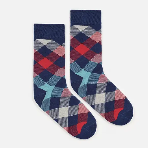 Шкарпетки з принтом ромби високі безшовні якісні ORGANIC cotton JILL ANTONY 42-43, Синій - фото 1