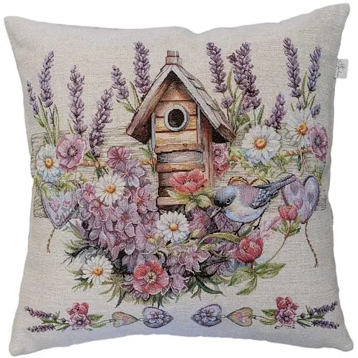 Подушка гобеленовая Прованс Лавандовый сад Птичка возле скворечника 45х45 см (44312) - фото 1