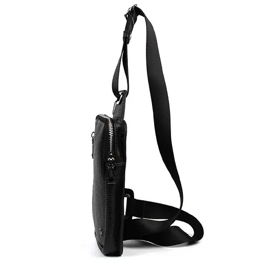 Мужская кожаная сумка-слинг в чёрном цвете GRANDE PELLE 20х14х3.5 см sum0028221 - фото 4
