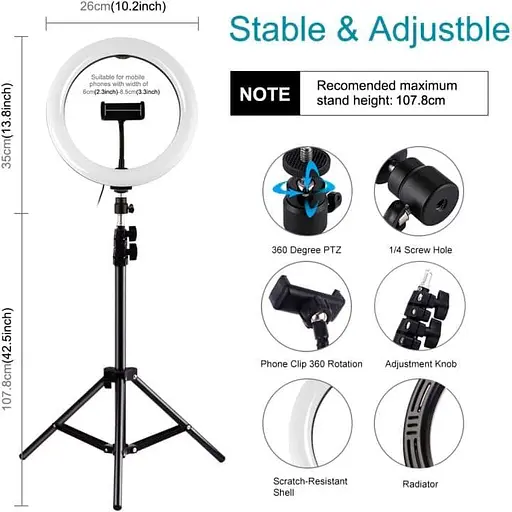 Кільцева USB LED лампа Puluz PKT3069B 10.2" + штатив 1.1 м - фото 2
