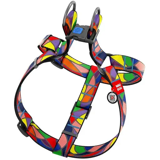 Шлейка для собак Waudog Nylon с QR паспортом, рисунок "Витраж", пластиковый фастекс, XL - фото 2