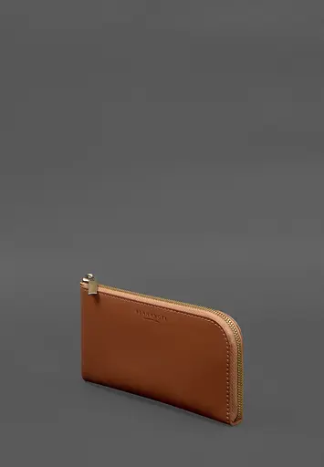 Кожаный портмоне-купюрник на молнии 14.1 светло-коричневый - фото 4