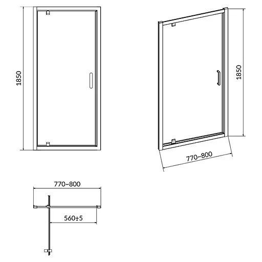 Душевые двери Cersanit Pivot Basic 80 см распашные прозрачное стекло хром S158-001, универсальные, прозрачный, хром - фото 2