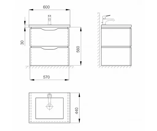 Тумба підвісна Sanwerk Алесса Air 60 венге з умивальником Space Line (MV0000876) Венге - фото 5