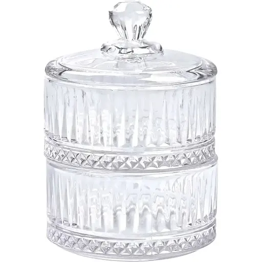 Конфета Yiwu двухуровневая с крышкой стеклянная ребристая прозрачная HP-YH-71 - фото 1