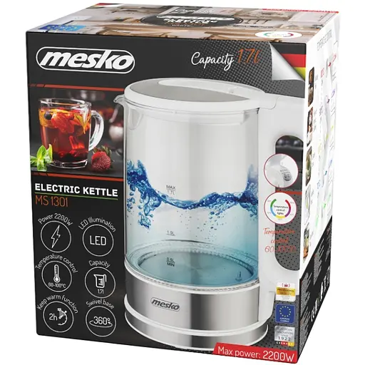Электрочайник Mesko MS 1301 white 1850-2200Вт 1.7л - фото 7