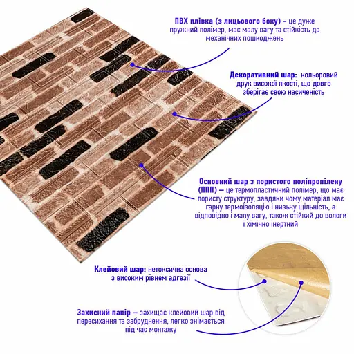 Самоклеящаяся 3D панель 700х770х3мм Классический кирпич (346-3) SW-00001146 - фото 2