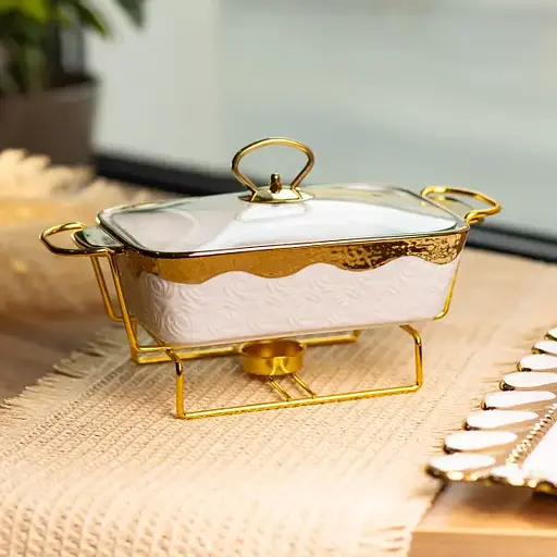 Мармитница фарфоровая Yiwu 1 л на металлической подставке с подогревом 31х16х11 см мармит для первых блюд HNG-112-11 - фото 2