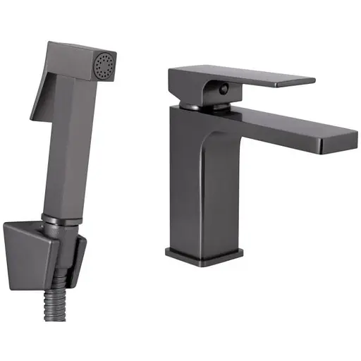 Змішувач для умивальника Qtap Gemini (з гігієнічним душем) Gunmetal Black PVD QTGEM272GMB45692 - фото 1
