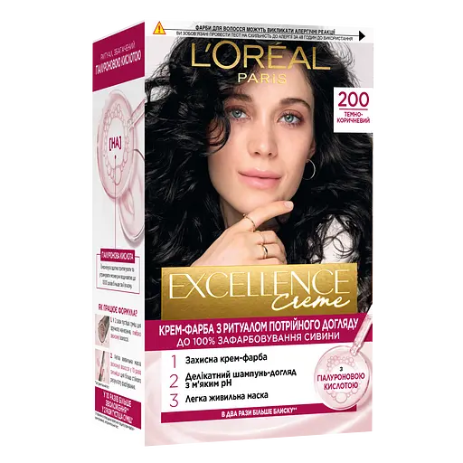 Стійка фарба для волосся L'Oreal Paris Excellence Creme відтінок 200 (темно-коричневий) 192 мл