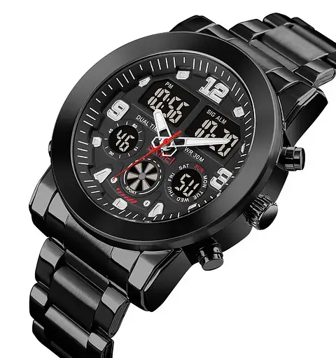 Чоловічий наручний класичний годинник Skmei 1642 (Чорний з чорним циферблатом) - фото 2