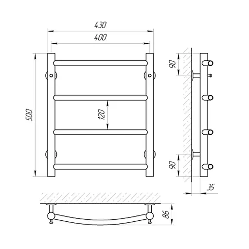 Полотенцесушитель Laris Класcик П4 400x500 71207578, Хром - фото 2
