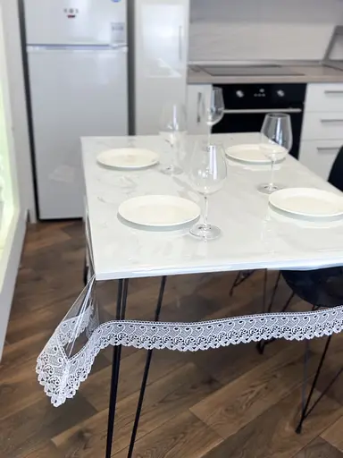 Силіконова скатертина з білим мереживом 7 см 340х130 см - фото 4