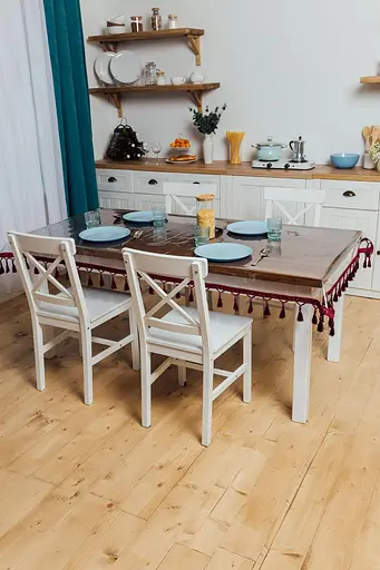 Скатерть силиконовая с бордовой бахромой с жемчугом 280х200 см - фото 2