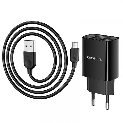 Зарядний набір Borofone BA53A 2 USB-блок з кабелем Micro-USB чорний - фото 1