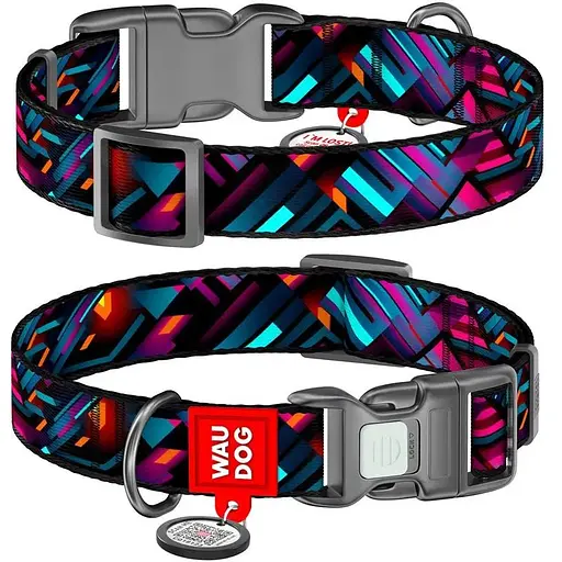 Нашийник для собак нейлоновий Waudog Nylon з QR адресником Нескінченні світи пластиковий фастекс S 1.5х 25-35 см - фото 1