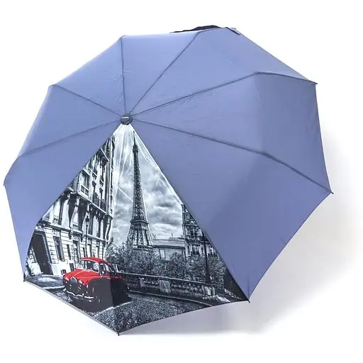 Кольорова парасолька-автомат з атласним сегментом для жінок 464 Сіро-синій - фото 1