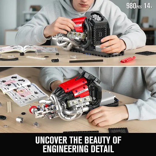 Конструктор двигун Mould King STR13 FORMULA ONE V6  Engine   моторизований дитячий мотор 980 деталей - фото 7