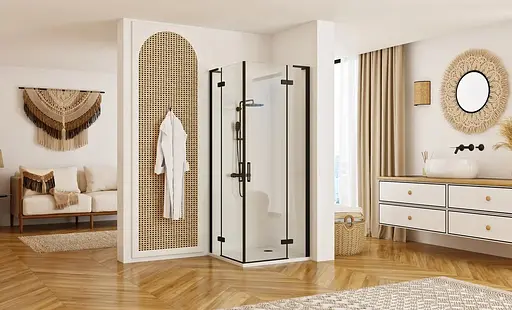 Душевая кабина Rea Hugo 100x100 black двойная REA-K6602, Черный матовый, Универсальная, прозрачная - фото 2