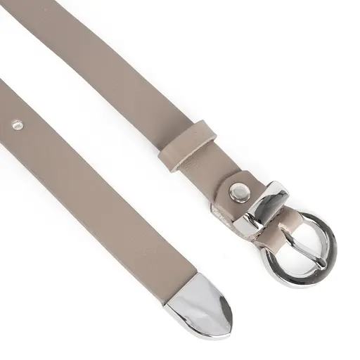 Ремень женский кожаный узкий JK-2032 (115 см) бежевый с серебряной пряжкой - фото 3