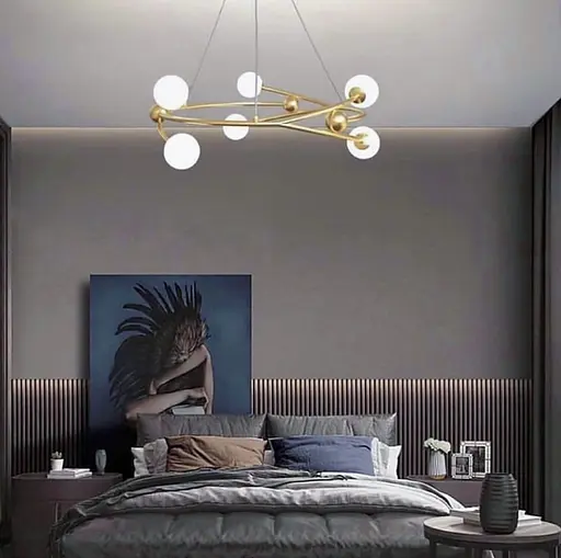 Стильная люстра в форме кольца в корпусе латунь с нежными плафонами Line.F K 09/8 AB - фото 1