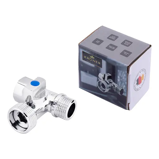 Кран приладовий 3-х ходовий Kroner KRP Eckventil C103 1/2''х3/4''х1/2'' ЗЗВ (CV027378) - фото 2