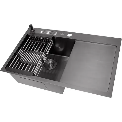 Чорна раковина на кухню Nett NB-7848(R) з правим крилом - фото 6