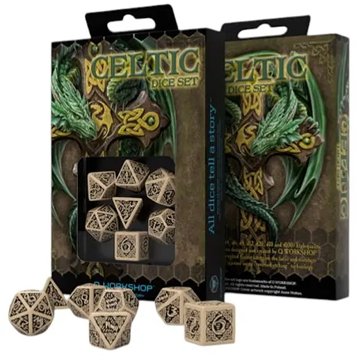 Набір кубиків Celtic 3D Revised Beige & black Dice Set , 7 шт. (SCER18) - фото 1