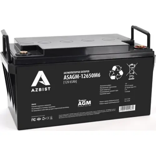 Акумулятор Azbist Super AGM ASAGM-12650M6, Black Case, 12V 65.0Ah Q1/48