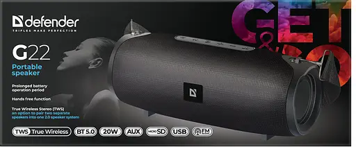 Портативна колонка Defender G22 20Вт, Black (65122) (6748248) - фото 4
