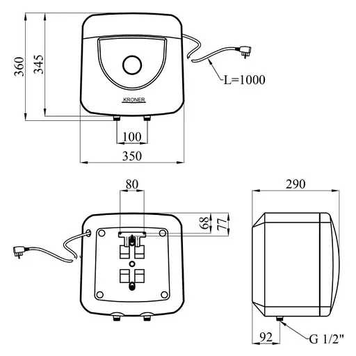 Водонагреватель Kroner Small K10SA1.5 1500 Вт, мокрый ТЭН, 10 л, квадратный, вертикальный, над мойкой, белый (CV034583) - фото 7