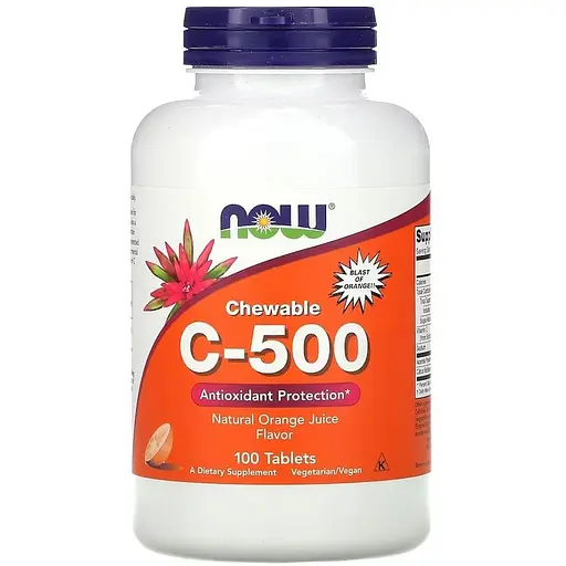Вітаміни та мінерали Now Vitamin C-500 100 жувальних таблеток - апельсин