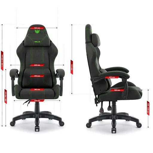 Компьютерное кресло Hell's HC-1014 Black-Green ткань - фото 9