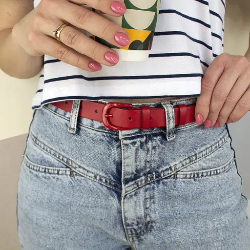 Ремень женский кожаный красный JK-2584 (110 см) - фото 9