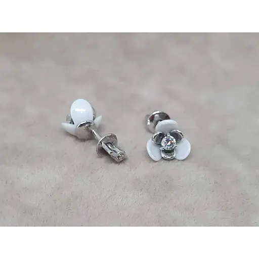 Срібні сережки Aurora Квіточки з керамікою та фіанітами. С2032Б - фото 3