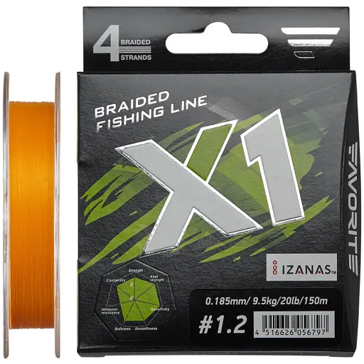 Шнур Favorite X1 PE 4x 150 м (orange) 1.2/0.185 мм 20 lb/9.5 кг