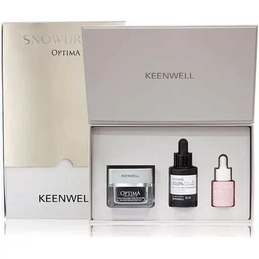 Набір для обличчя Keenwell Snow Drops Optima активне омолодження: денний крем + сироватка-концентрат для обличчя + сироватка-концентрат навколо очей