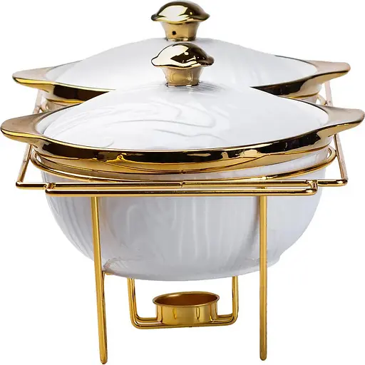 Мармітниця Yiwu порцелянова на 2 секції по 1 л золото  HP1039 - фото 3