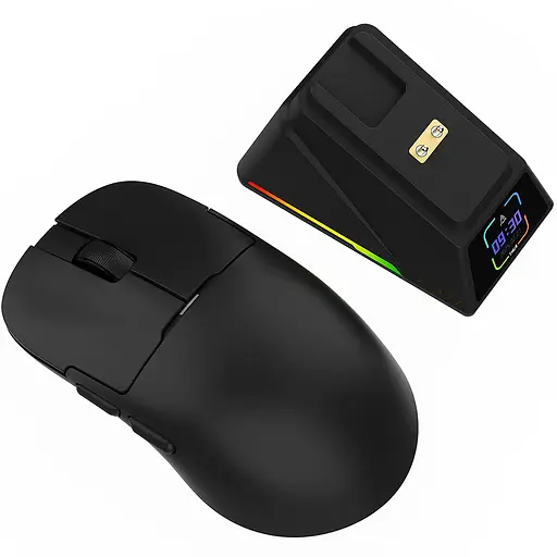 Игровая беспроводная мышка AJAZZ AJ159 Apex / Три режима подключения / 42000 DPI / сенсор PAW3950 / Док-станция с LED-дисплеем / Black - фото 3