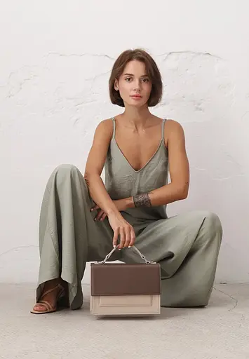 Жіноча шкіряна сумка Grace темно-бежевий/бежевий - фото 7