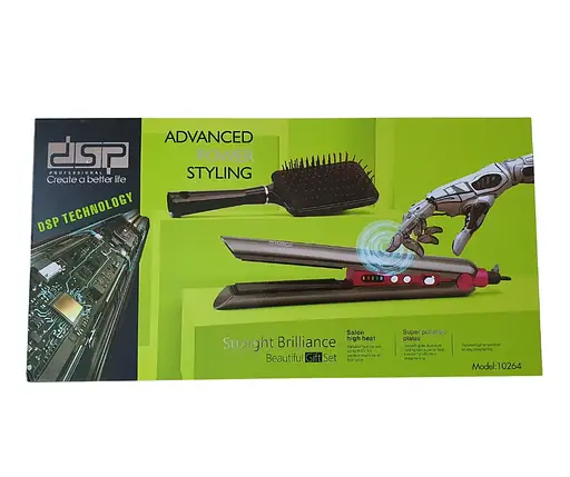 Комплект для стайлінгу волосся DSP-10264 випрямляч та масажна щітка Сріблястий - фото 7