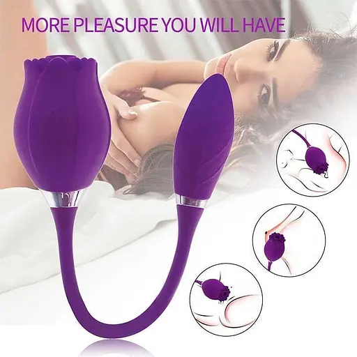 Вакуумний вібратор "Троянда" Valery подвійна стимуляція USB 17 см фіолетовий - фото 2