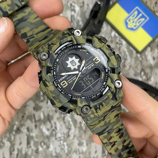 Наручний годинник чоловічий 001CMGRPO Поліція Зелений камуфляж + Коробка. Patriot acs0031080 - фото 2